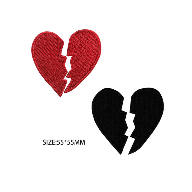 Broken Heart Patch Black Red patch Embroidery Patch Iron On Patches Funny  patch On Clothes Embroidered Ironing Sticker - AliExpress